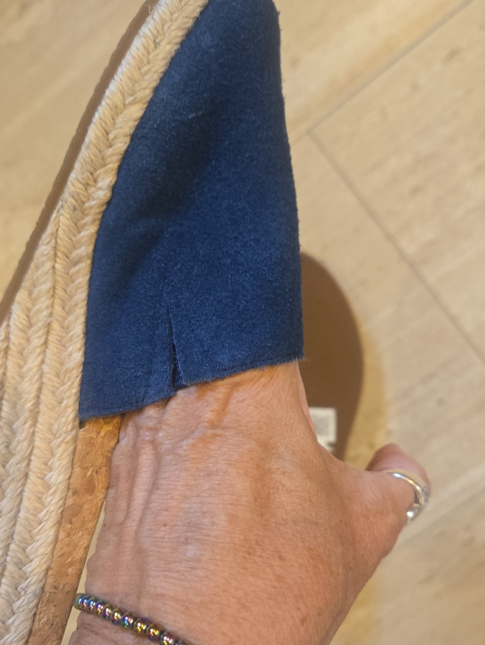 UGG Danes Navy Blue Leather Suede Fringe Wedge Espadrille Sandals - Picture 10 of 14